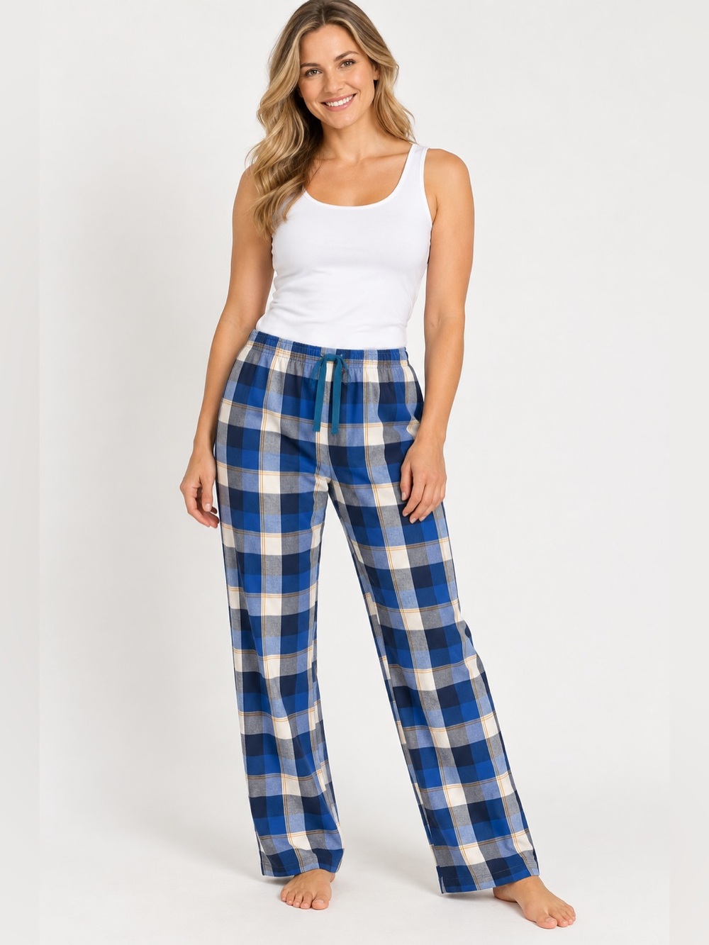 DKR Apparel Cotton Lounge Pants-Blue/White Plaid
